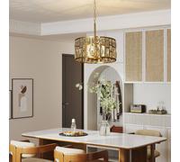 HOMCOM Crystal Chandelier Adjustable Height 3-Light E14 Base Gold Tone