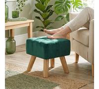 HOMCOM Modern Footstool, Fabric Foot Rest with Rubber Wood Legs, Dark Green