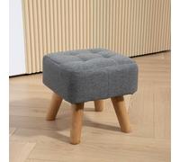 HOMCOM Modern Footstool, Fabric Foot Rest with Rubber Wood Legs - Grey - Linen (Polyester) - 27W x 27D x 26Hcm