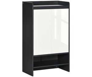 HOMCOM Modern Hallway Shoe Cabinet, High Gloss White Doors with Open Shelves, Storage Organizer for 15 Pairs of Shoes, Grey Aosom UK