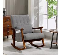 HOMCOM Modern High Back Rocking Chair with Solid Wood Legs, Grey