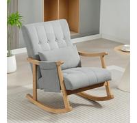 HOMCOM Modern High Back Rocking Chair with Solid Wood Legs, Light Grey
