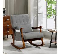 HOMCOM Modern High Back Rocking Chair with Solid Wood Legs - Rocking Chair - 65W x 87D x 84H cm - Grey