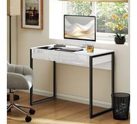 HOMCOM Modern Home Office Desk with High Gloss 2 Drawers Finish White Black