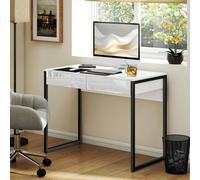 HOMCOM Modern Home Office Desk with High Gloss 2 Drawers Finish White Black - 50 - 100 - 75