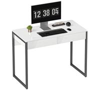 Homcom Modern Home Office Desk With High Gloss 2 Drawers Finish White Black White