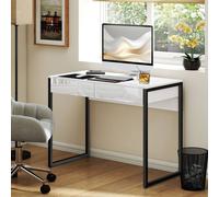 HOMCOM Modern Home Office Desk with High Gloss 2 Drawers Finish White Black HOMCOM White