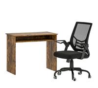 HOMCOM Modern Home Office Furniture Set, Computer Desk with Storage Shelf and Ergonomic Mesh Chair with Flip-Up Armrests, Lumbar Support, Adjustable Height, Rustic Brown and Black
