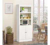 Kitchen Cupboard with 6-tier Adjustable Shelving - Freestanding Sideboard with 3 Open Compartments and Double-Door Cabinet - White - Home Living | T