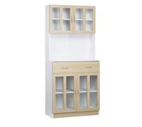 HOMCOM Modern Kitchen Cupboard - Freestanding Storage Cabinet Hutch with Central Drawer - 2 Glass Door Cabinets and Countertop,180cm | TJ Hughes