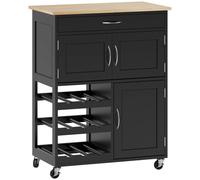 HOMCOM Modern Kitchen Trolley, Rolling Island Storage Cart with Drawer, 9-bottle Wine Rack, Door Cabinets, Black