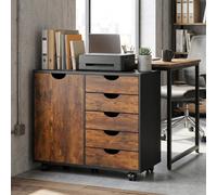 HOMCOM Modern Mobile 5-Drawer Cabinet w/ Door, Office Storage Cabinet in Brown HOMCOM Brown