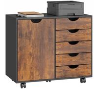Homcom Modern Mobile 5-Drawer Cabinet W/ Door, Office Storage Cabinet In Brown Brown