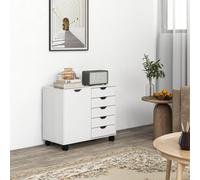 Homcom Modern Mobile 5-Drawer Cabinet W/ Door, Office Storage Cabinet White White