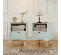 HOMCOM Modern Nightstand Set of 2, Bedside Table with Drawer and Open Shelf, Green