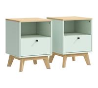 HOMCOM Modern Nightstand Set of 2, Bedside Table with Drawer and Open Shelf, Side End Table for Bedroom, Light Green