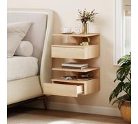 Homcom Modern Nightstand Set Of 2, Wall Mounted Bedside Cabinet, Oak