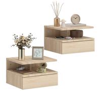 Portland Single Drawer Single Shelf Oak Floating Nightstand Set of 2 - Wilko