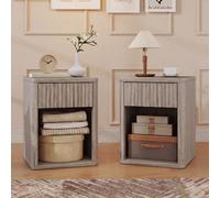Homcom Modern Nightstand With Drawer And Open Shelf, Set Of 2, Oak