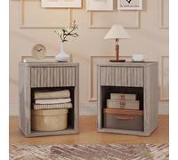HOMCOM Modern Nightstand with Drawer and Open Shelf, Set of 2, Oak