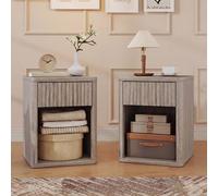 HOMCOM Modern Nightstand with Drawer & Open Shelf, Set of 2, Oak in Grey HOMCOM Grey