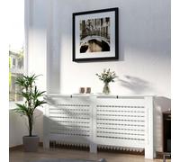 HOMCOM Modern Radiator Cover Cabinet Slatted Design MDF White Medium - White - 172cm x 19cm x 81cm