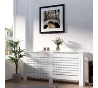 Homcom Modern Radiator Cover Cabinet Top Shelving Slatted Design Mdf In White White