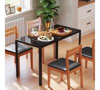 HOMCOM Modern Rectangular 4 Seater Dining Table with Tempered Glass Top in Black HOMCOM Black