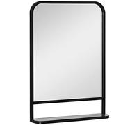 HOMCOM Modern Square Wall Mirror with Storage Shelf, 70 x 50 cm Mirrors for Living Room, Bedroom, Black