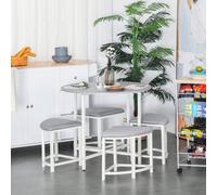 Homcom Modern Round Dining Table Set With 4 Upholstered Stools For Dining Room