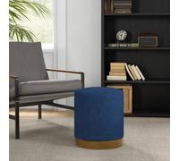Homcom Modern Round Footstool, Fabric Upholstered Foot Rest In Dark Blue Dark Blue