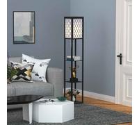 HOMCOM Modern Shelf Floor Lamp Light with Three Open Shelves Large Storage Display, for Living Room, 160cm, Bulb not Included, Black Black