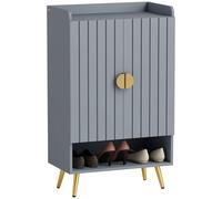 HOMCOM Modern Shoe Cabinet with 2 Doors, Open Shelf and Adjustable Shelves, 15 Pair Hallway Shoe Cupboard, Entryway Storage Unit Light Grey