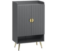 HOMCOM Modern Shoe Cabinet with 2 Doors, Open Shelf and Adjustable Shelves, 15 Pair Hallway Shoe Cupboard, Entryway Storage Unit, Grey