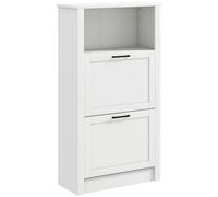 HOMCOM Modern Shoe Cabinet with 2 Flip Drawers and Adjustable Shelves, White, White