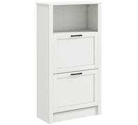 HOMCOM Modern Shoe Cabinet with 2 Flip Drawers and Adjustable Shelves, White, White