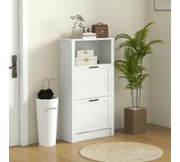 HOMCOM Modern Shoe Cabinet with 2 Flip Drawers and Adjustable Shelves, White - White