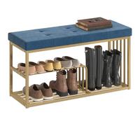 HOMCOM Modern Shoe Storage Bench Hallway Tufted Bench, Dark Blue