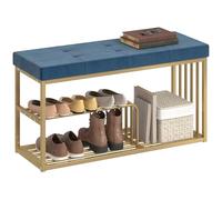 Homcom Shoe Storage Bench With Seat Cushion Tufted Shoe Rack Bench Dark Blue