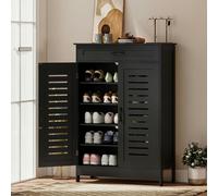 HOMCOM Modern Shoe Storage Cabinet with Louvered Doors and Drawer - Black