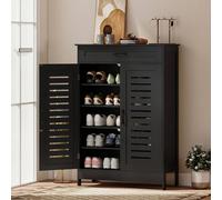 Homcom Modern Shoe Storage Cabinet With Louvered Doors And Drawer In Black Black