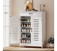 Homcom Modern Shoe Storage Cabinet With Louvered Doors And Drawer In White White