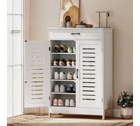 Homcom Modern Shoe Storage Cabinet With Louvered Doors And Drawer, White