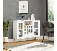 HOMCOM Sideboard Cabinet Kitchen Cupboard with Glass Doors, Drawer & Wine Rack - White