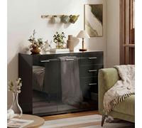 HOMCOM Modern Sideboard Kitchen Storage Cabinet, High Gloss Black - High gloss - Sideboard - High Gloss Black