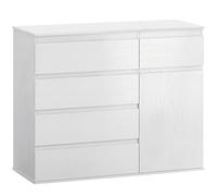 HOMCOM Modern Sideboard, Sideboard Storage Cabinet with 5 Drawers, Adjustable Shelf, Soft-Close Door, White