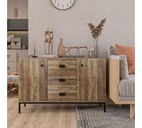 HOMCOM Industrial Sideboard, Storage Cabinet, Accent Cupboard Distressed Brown - Rustic Brown