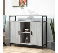 HOMCOM Modern Sideboard Storage Cabinet with Adjustable Shelves Steel Frame in Light Grey HOMCOM Light Grey