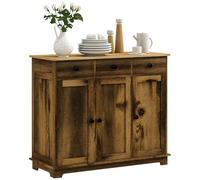 HOMCOM Modern Sideboard with Rubberwood Top, Buffet Cabinet with Storage Cabinets, Drawers and Adjustable Shelves for Dining Room, Kitchen, Rustic Brown