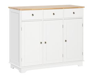 HOMCOM Modern Sideboard with Rubberwood Top, Buffet Cabinet with Storage Cabinets, Drawers and Adjustable Shelves for Living Room, White Aosom UK